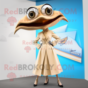 Beige Pterodactyl mascot costume character dressed with a Mini Dress and Ties