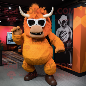 Orange Woolly Rhinoceros mascot costume character dressed with a Leggings and Sunglasses