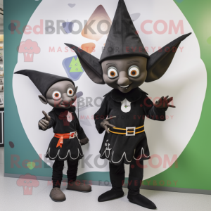 Black Elf mascot costume character dressed with a Playsuit and Cummerbunds