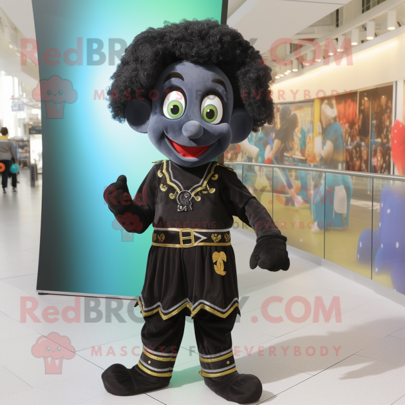 Black Elf mascot costume character dressed with a Playsuit and Cummerbunds Black Elf mascot costume character dressed with a Playsuit and Cummerbunds