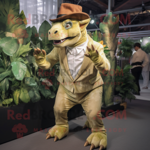 nan Triceratops mascot costume character dressed with a Suit Pants and Berets