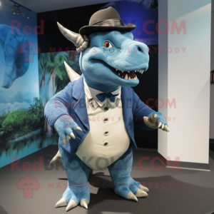nan Triceratops mascot costume character dressed with a Suit Pants and Berets