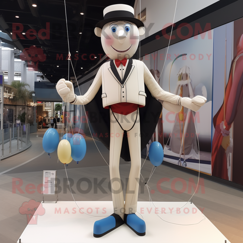 Cream Tightrope Walker mascot costume character dressed with a Suit and Wallets Cream Tightrope Walker mascot costume character dressed with a Suit and Wallets