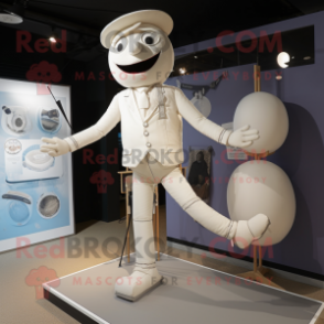 Cream Tightrope Walker mascot costume character dressed with a Suit and Wallets