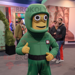 Forest Green Gi Joe mascot costume character dressed with a Sweatshirt and Ties