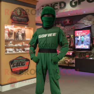 Forest Green Gi Joe mascot costume character dressed with a Sweatshirt and Ties