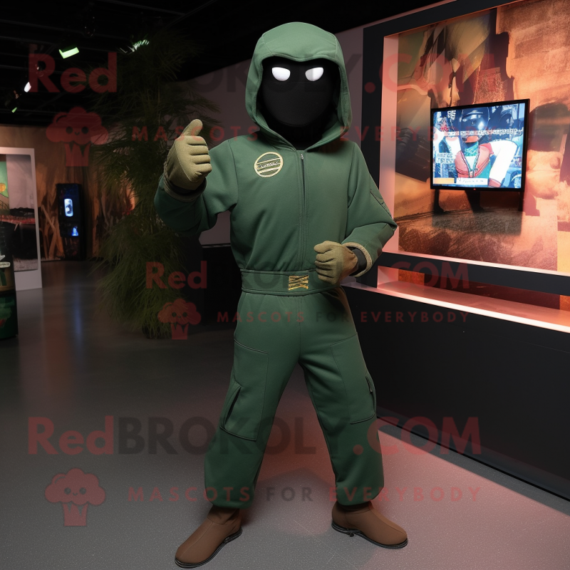 Forest Green Gi Joe mascot costume character dressed with a Sweatshirt and Ties Forest Green Gi Joe mascot costume character dressed with a Sweatshirt and Ties