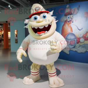 Cream Demon mascot costume character dressed with a Bermuda Shorts and Hats