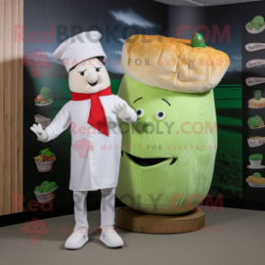 White Corned Beef And Cabbage mascot costume character dressed with a Henley Shirt and Berets