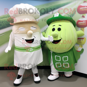 White Corned Beef And Cabbage mascot costume character dressed with a Henley Shirt and Berets