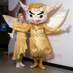 Gold Tooth Fairy mascot costume character dressed with a Shift Dress and Mittens