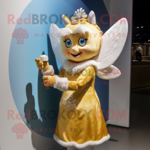 Gold Tooth Fairy mascot costume character dressed with a Shift Dress and Mittens