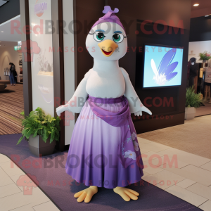 Lavender Dove mascot costume character dressed with a Maxi Skirt and Headbands