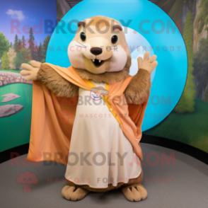 Tan Marmot mascot costume character dressed with a Circle Skirt and Shawls