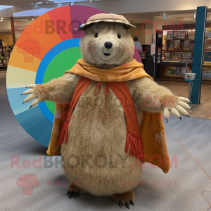 Tan Marmot mascot costume character dressed with a Circle Skirt and Shawls