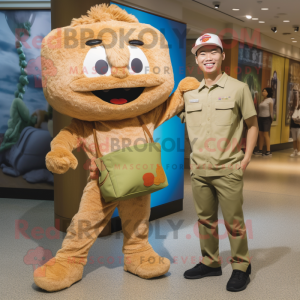 Tan Fried Rice mascot costume character dressed with a Cargo Pants and Watches