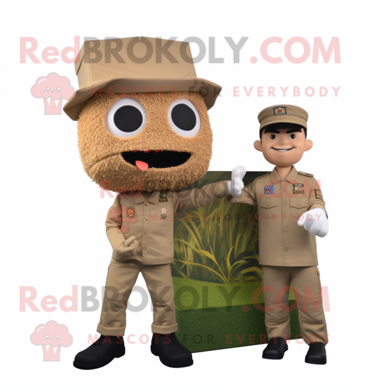 Tan Fried Rice mascot costume character dressed with a Cargo Pants and Watches Tan Fried Rice mascot costume character dressed with a Cargo Pants and Watches
