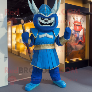 Blue Samurai mascot costume character dressed with a Shorts and Earrings