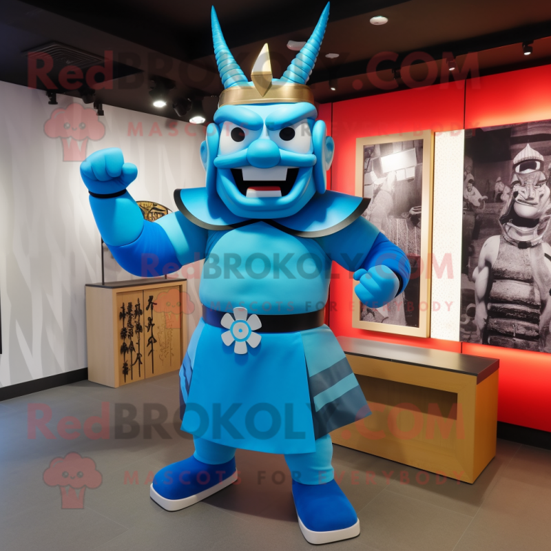 Blue Samurai mascot costume character dressed with a Shorts and Earrings