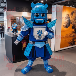 Blue Samurai mascot costume character dressed with a Shorts and Earrings