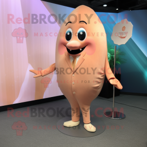 Peach Stingray mascot costume character dressed with a Jumpsuit and Lapel pins