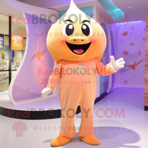 Peach Stingray mascot costume character dressed with a Jumpsuit and Lapel pins