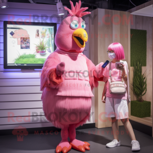 Pink Rooster maskot kostume...
