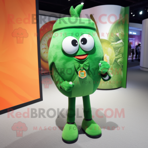 Green Mandarin mascot costume character dressed with a Skinny Jeans and Ties