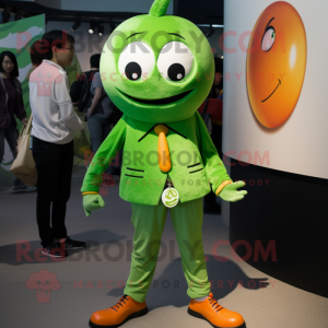 Green Mandarin mascot costume character dressed with a Skinny Jeans and Ties