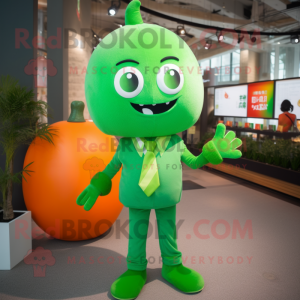 Green Mandarin mascot costume character dressed with a Skinny Jeans and Ties