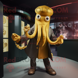 Gold Kraken mascot costume character dressed with a Coat and Cufflinks