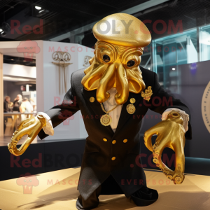 Gold Kraken mascot costume character dressed with a Coat and Cufflinks