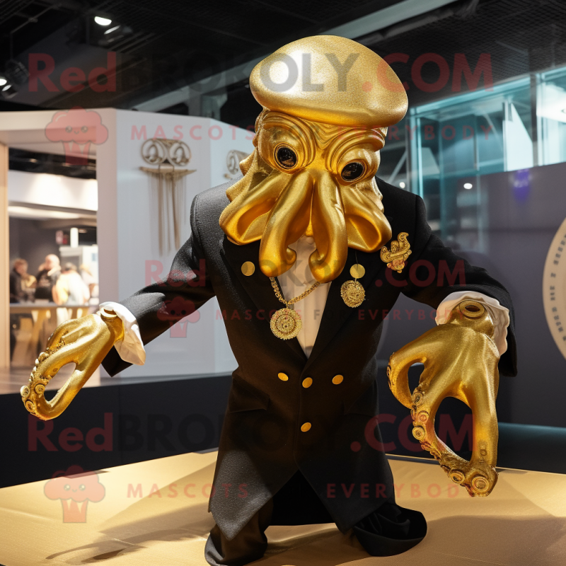 Gold Kraken mascot costume character dressed with a Coat and Cufflinks