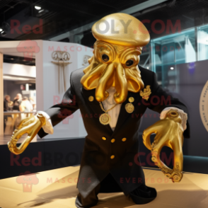 Gold Kraken mascot costume character dressed with a Coat and Cufflinks