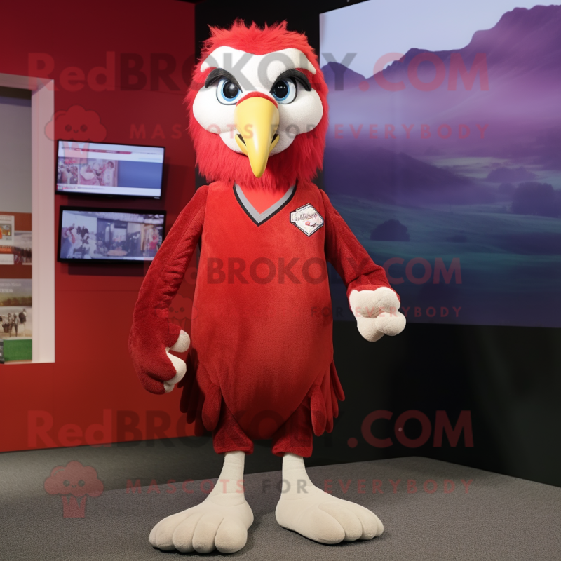 Red Falcon mascot costume character dressed with a Polo Tee and Hair clips