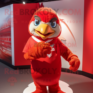 Red Falcon mascot costume character dressed with a Polo Tee and Hair clips