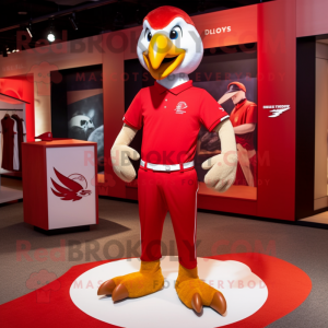 Red Falcon mascot costume character dressed with a Polo Tee and Hair clips