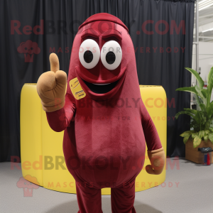 Maroon Banana mascot costume character dressed with a Tank Top and Gloves