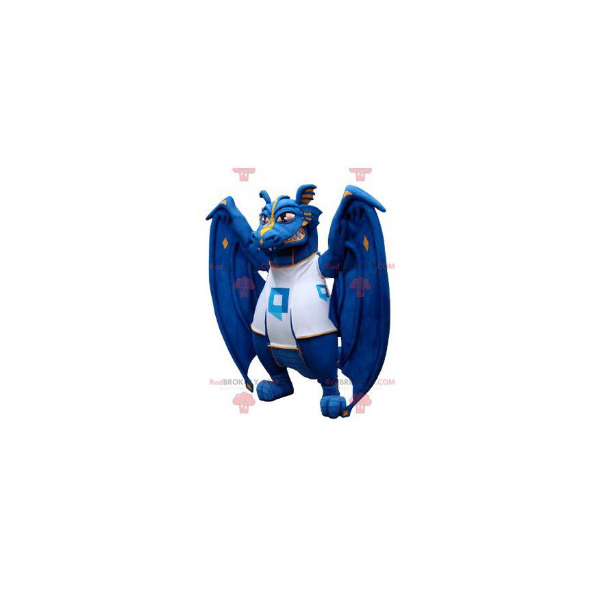 Mascotte de dragon bleu et blanc - Redbrokoly.com