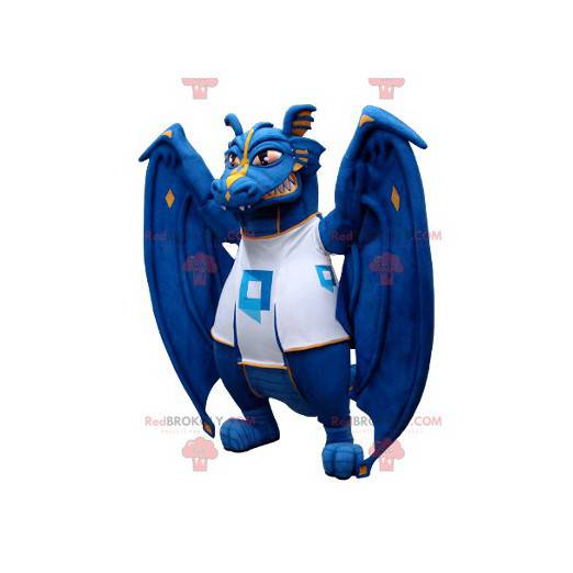 Mascotte de dragon bleu et blanc - Redbrokoly.com
