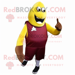 Maroon Banana mascot costume character dressed with a Tank Top and Gloves