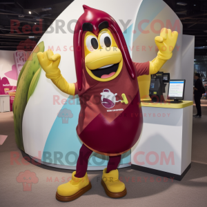 Maroon Banana mascot costume character dressed with a Tank Top and Gloves