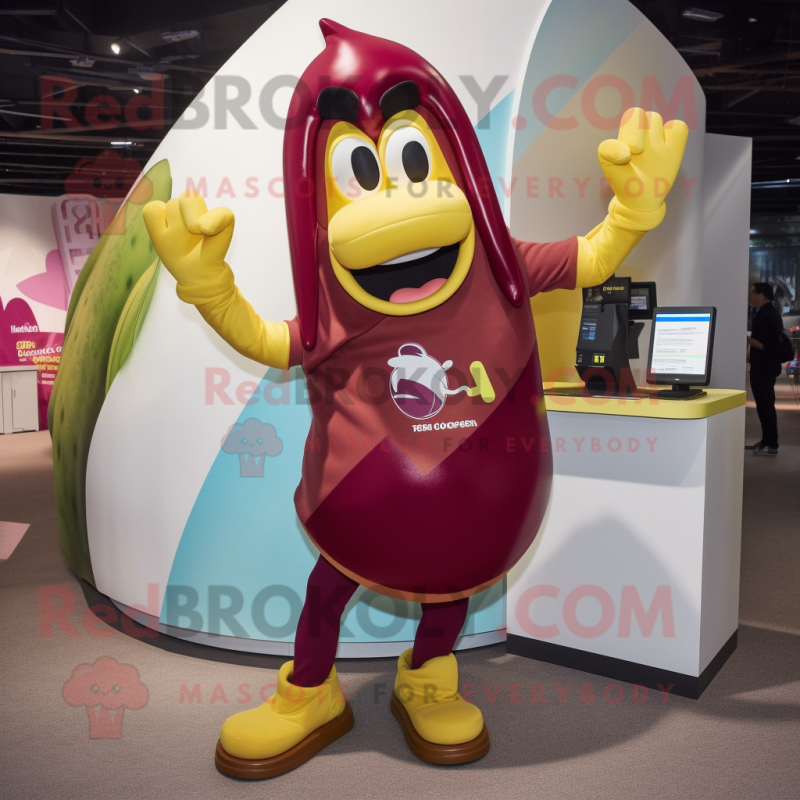 Maroon Banana mascot costume character dressed with a Tank Top and Gloves Maroon Banana mascot costume character dressed with a Tank Top and Gloves