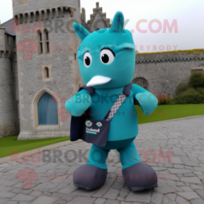 Teal Irish Castle mascot costume character dressed with a Romper and Clutch bags