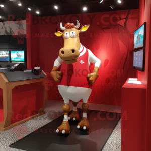 Red Guernsey Cow mascot costume character dressed with a Running Shorts and Coin purses