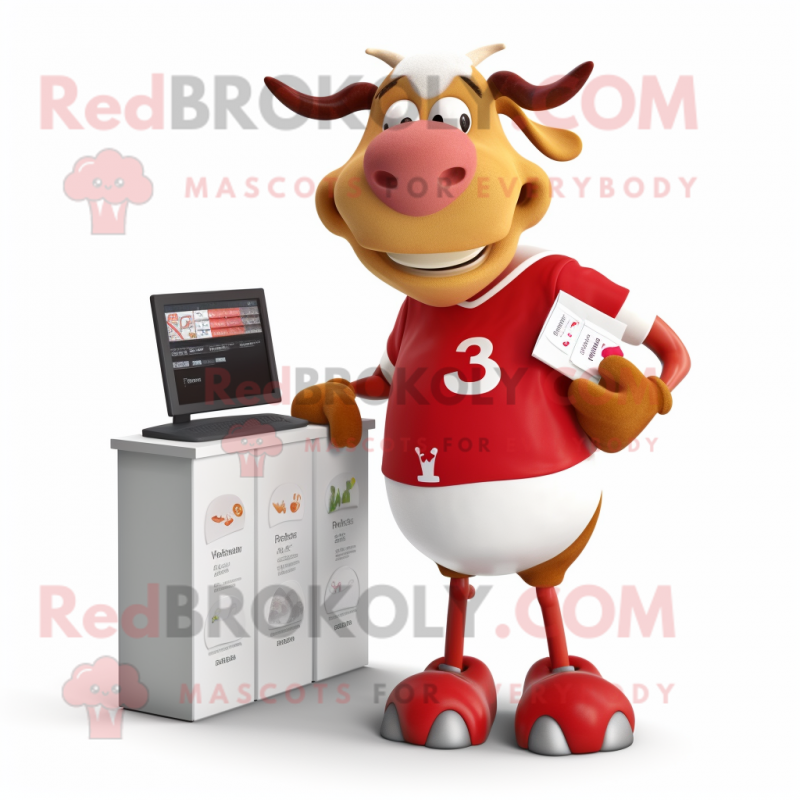 Red Guernsey Cow mascot costume character dressed with a Running Shorts and Coin purses