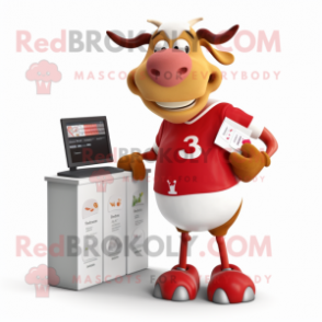 Red Guernsey Cow mascot costume character dressed with a Running Shorts and Coin purses