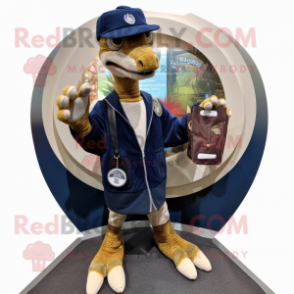 Navy Utahraptor mascot costume character dressed with a Long Sleeve Tee and Coin purses