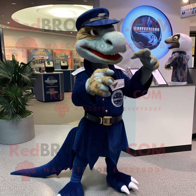 Navy Utahraptor mascot costume character dressed with a Long Sleeve Tee and Coin purses