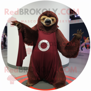Maroon Giant Sloth mascot costume character dressed with a Circle Skirt and Shawl pins